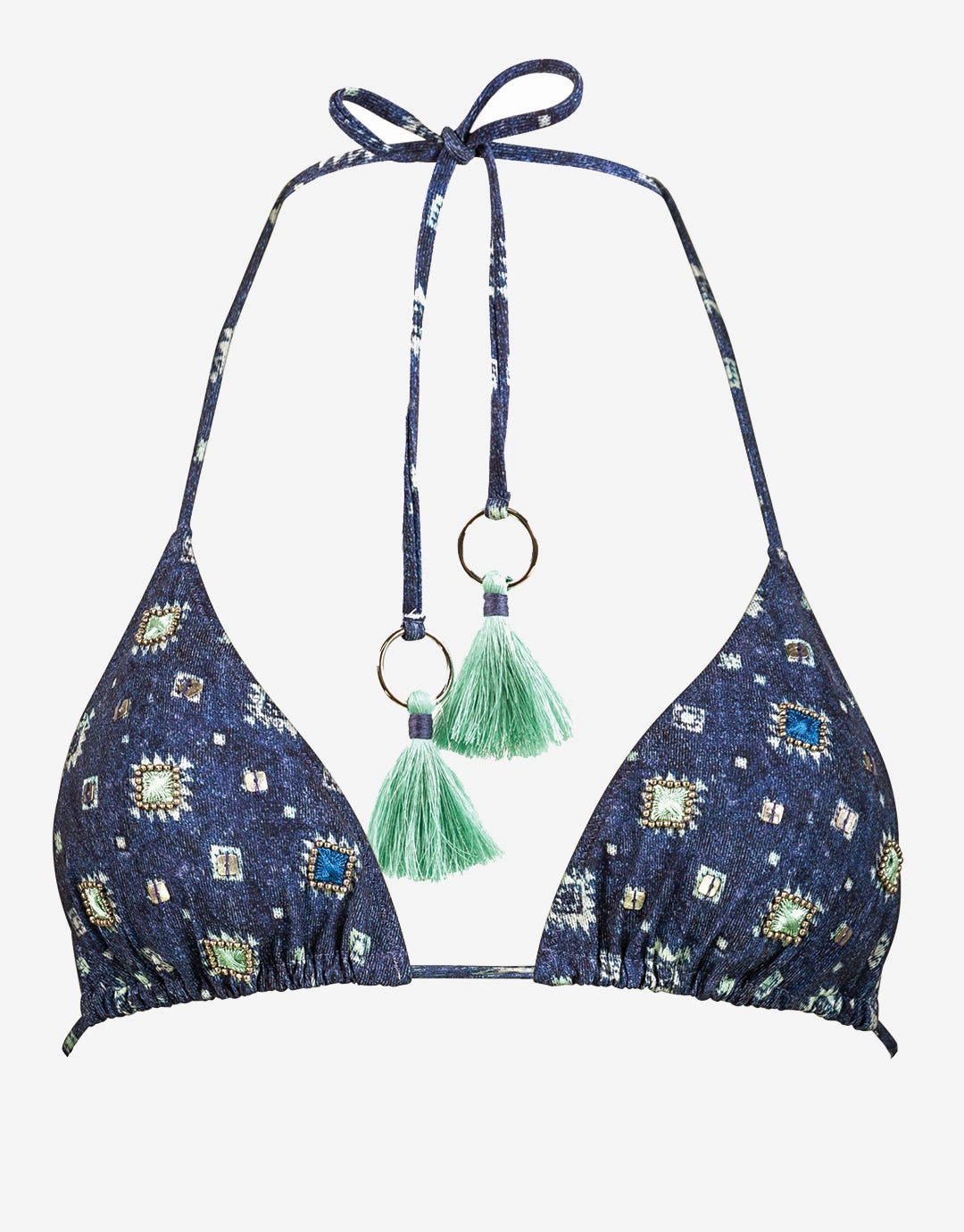 Denim Cues Tassel Tri Bikini Top Swim Womens - swimsuits outlet