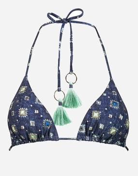 Denim Cues Tassel Tri Bikini Top Swim Womens - swimsuits outlet