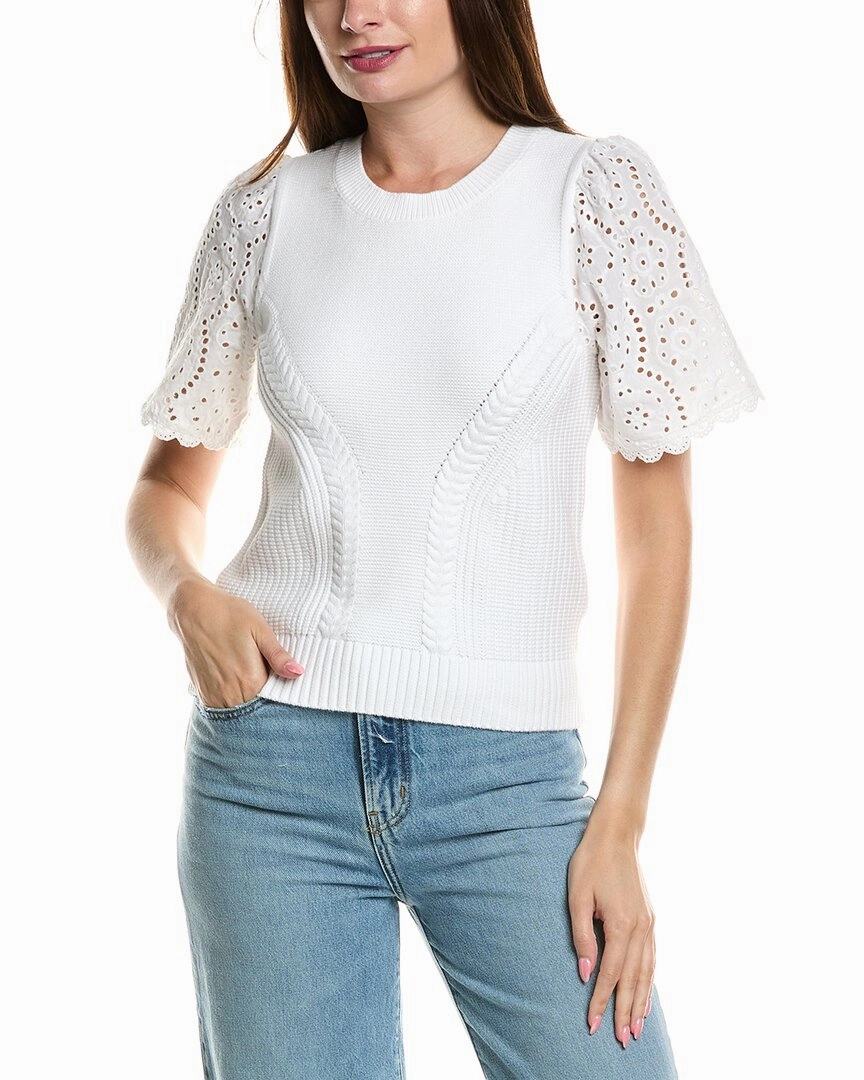 Design History Eyelet Sleeve Sweater Tops Womens - ruffle blouses