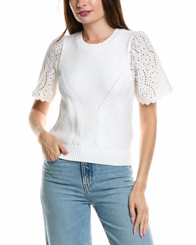 Design History Eyelet Sleeve Sweater Tops Womens - ruffle blouses