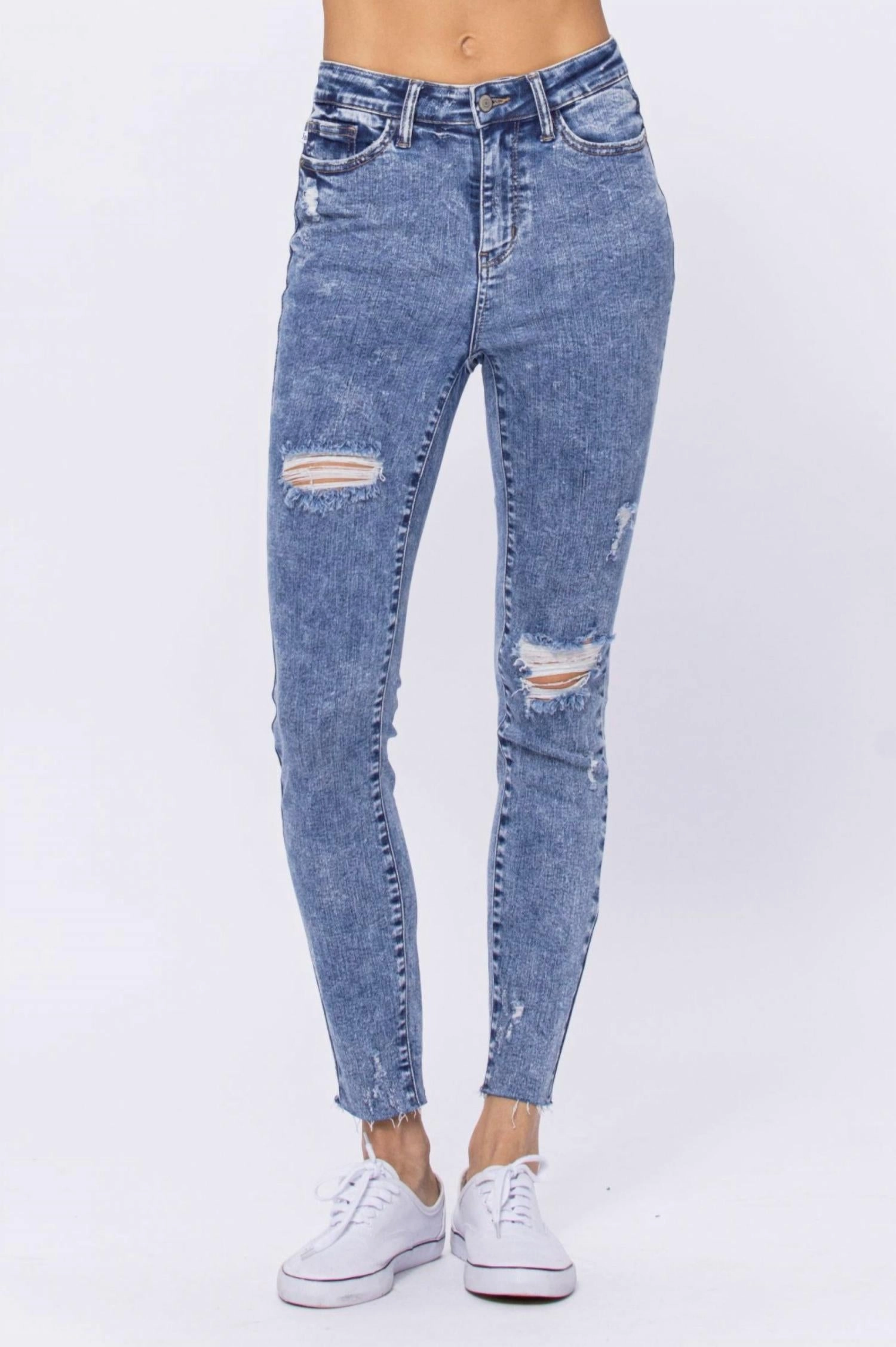 Destroyed Skinnies In Acid Wash womens parachute pants cheap