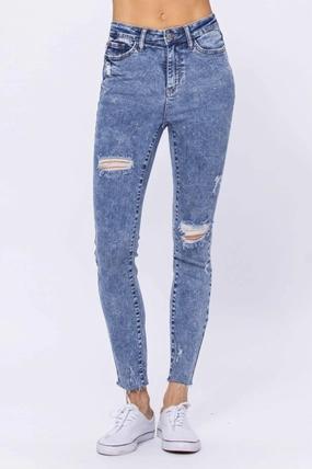 Destroyed Skinnies In Acid Wash womens parachute pants cheap