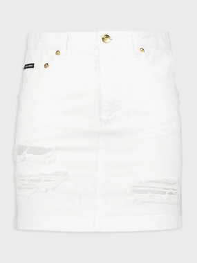 Distressed Denim Miniskirt womens slacks clearance