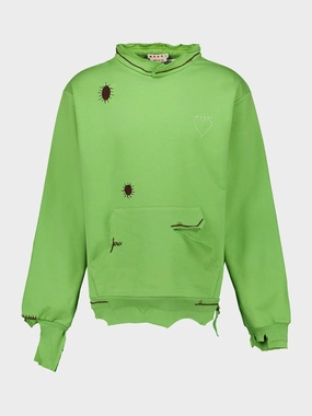 Distressed Green Cotton Sweatshirt Tops Mens - thermal tops