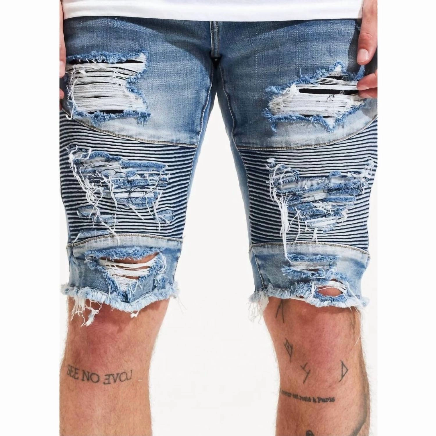 Distressed Ursus Shorts In Stonewash