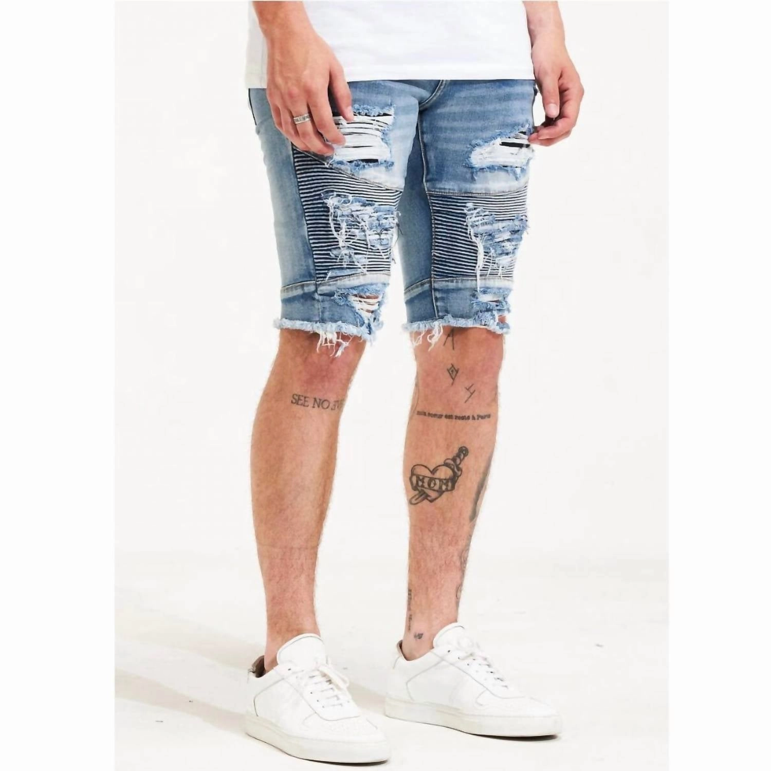 Distressed Ursus Shorts In Stonewash