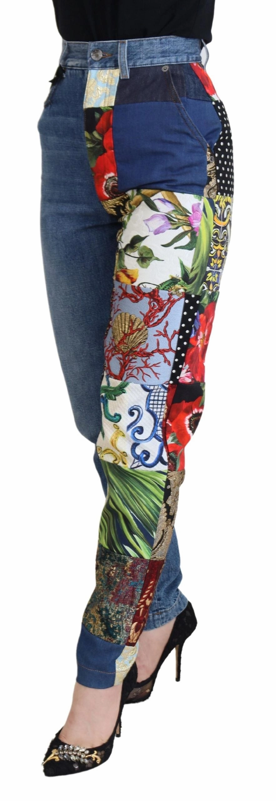 Dolce & Gabbana Patchwork Jacquard  Luxury Women's Jeans