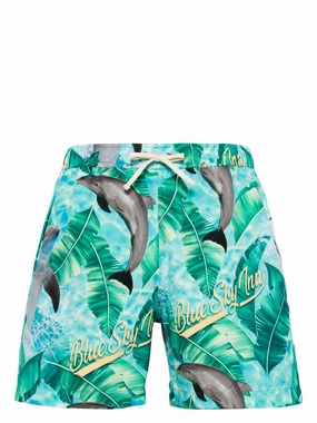 Dolphin-Print Drawstring Swim Shorts cheap mens pants online