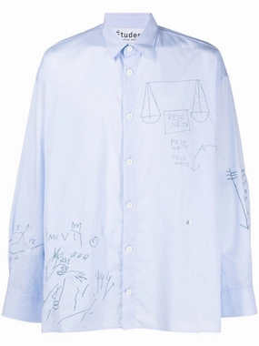Doodle-Print Button-Up Shirt mens polos clearance