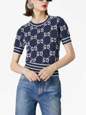 Double G Logo Jacquard Top Knitwear Womens - women's knitwear cheap
