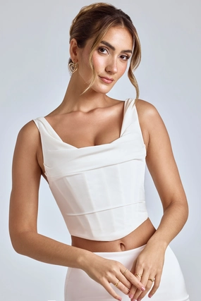 Draped Cowl Corset in White Tops - tops on sale