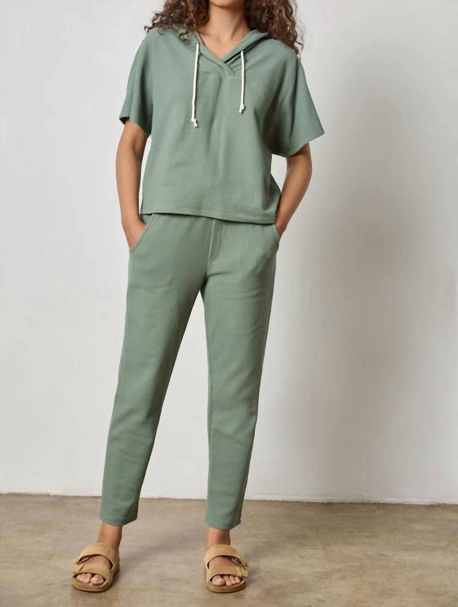 Drawcord Waffle Pants In Seagrass