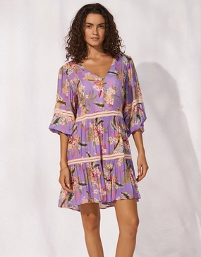 Dreamscape Tropics Mini Beach Tunic - Lilac Pastel Swim Womens - bikinis clearance