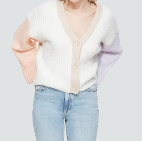 Drop Shoulder Cardigan In Peach Purple Colorblock Tops Womens - asymmetrical tops