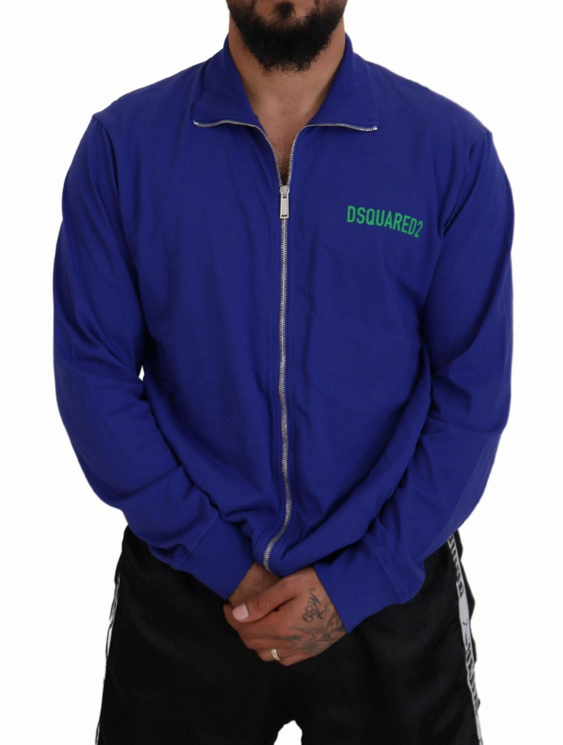 Dsquared2 Cotton Printed Collared Men Full Zip Men's Sweater (Pre-Owned)