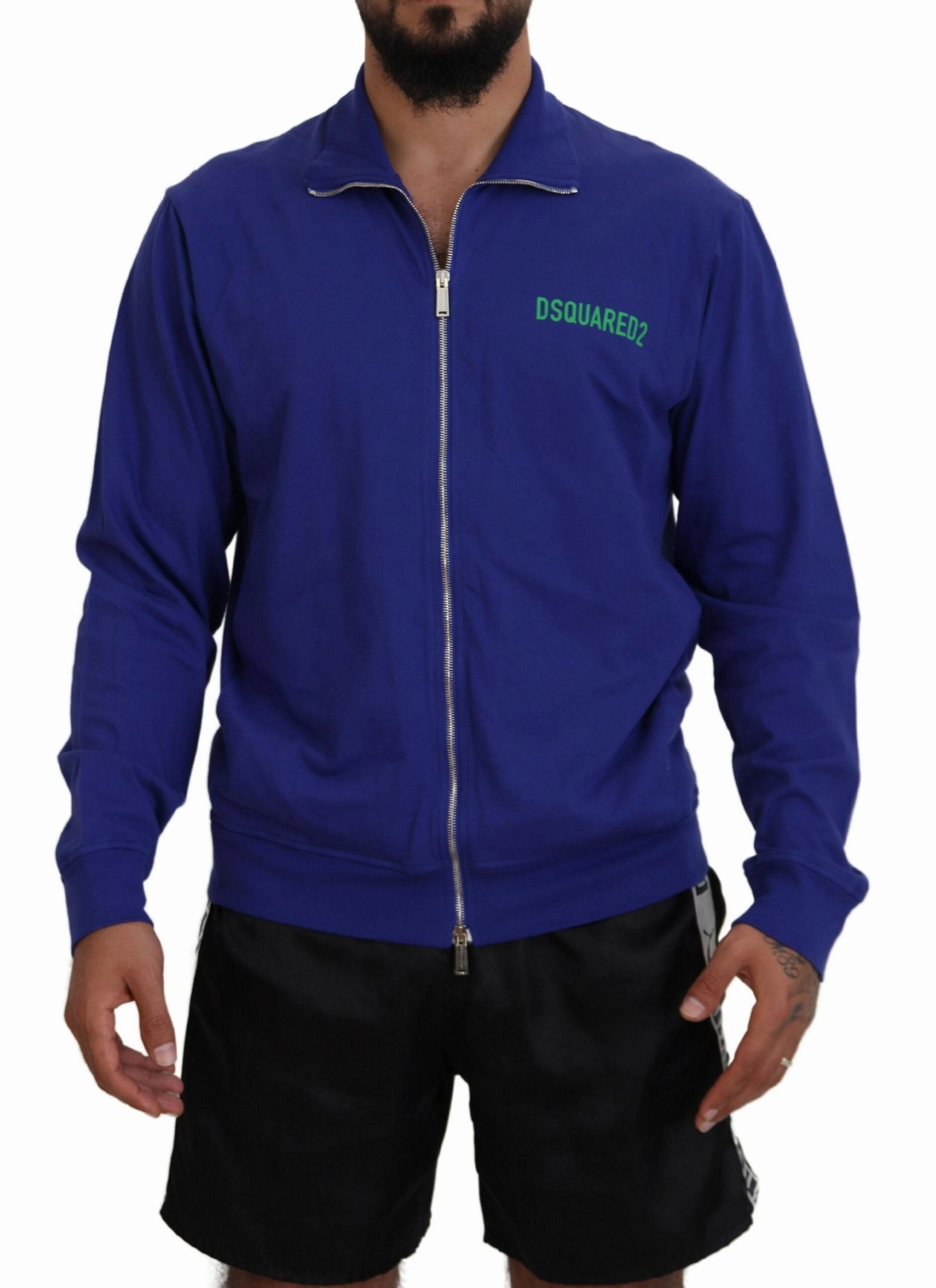 Dsquared2 Cotton Printed Collared Men Full Zip Men's Sweater (Pre-Owned)