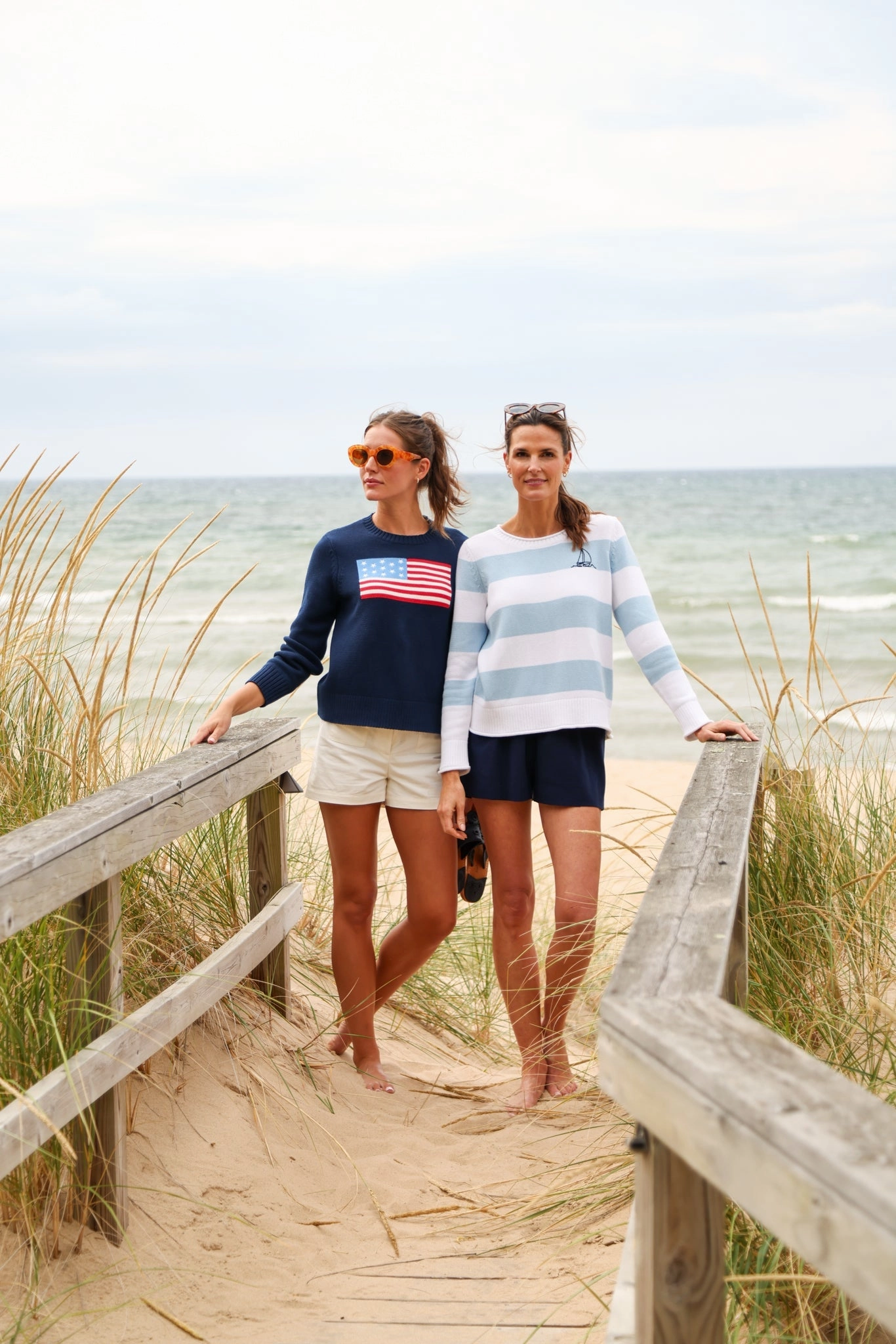 Duffield Lane Beach Crew Neck Sweater: Sail Navy Stripe