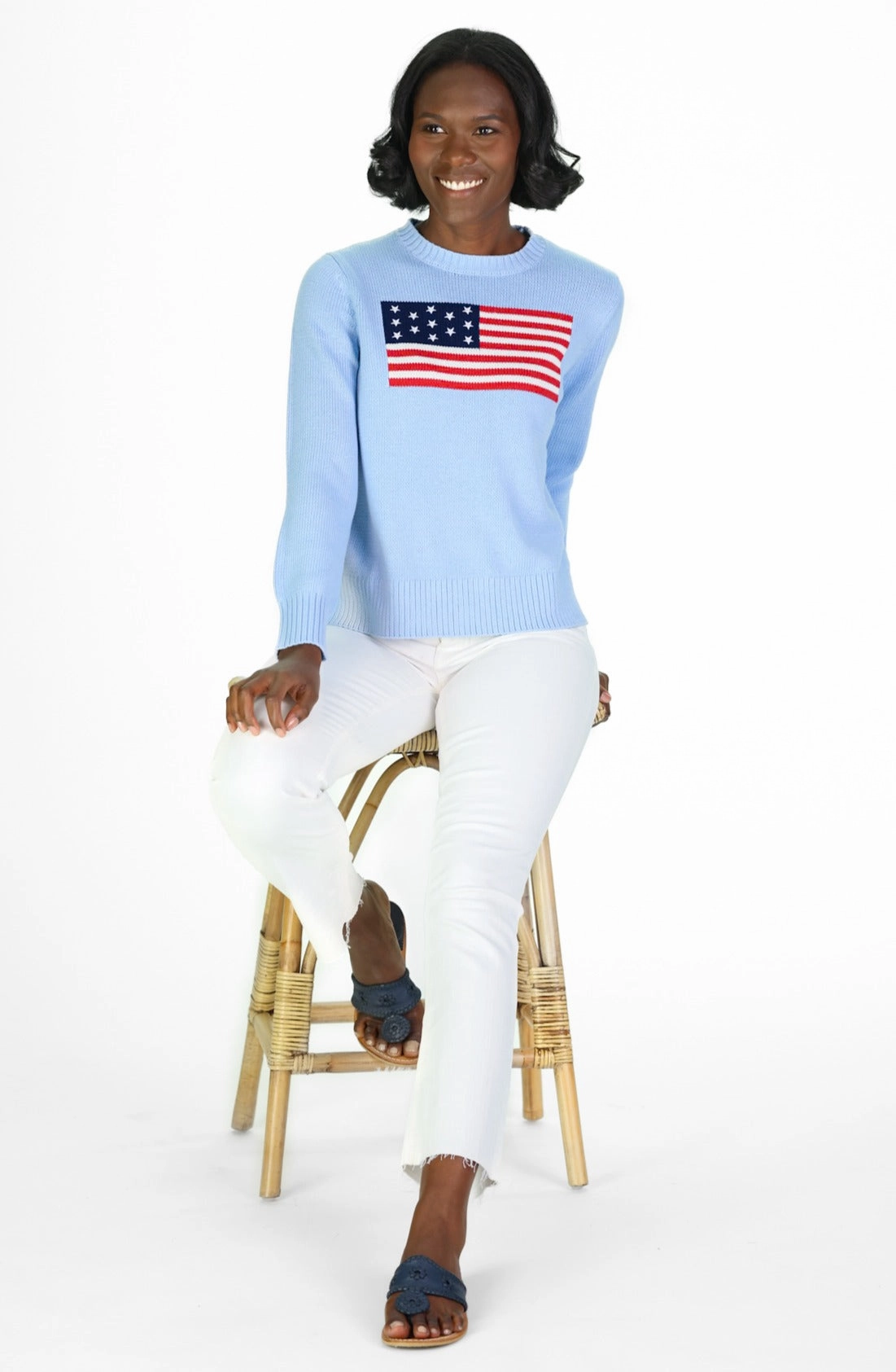 Duffield Lane Sport Crew Flag Sweater - Light Blue