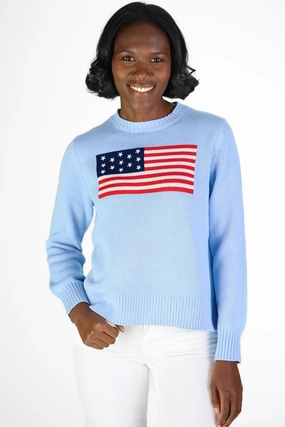 Duffield Lane Sport Crew Flag Sweater - Light Blue womens blouses promo