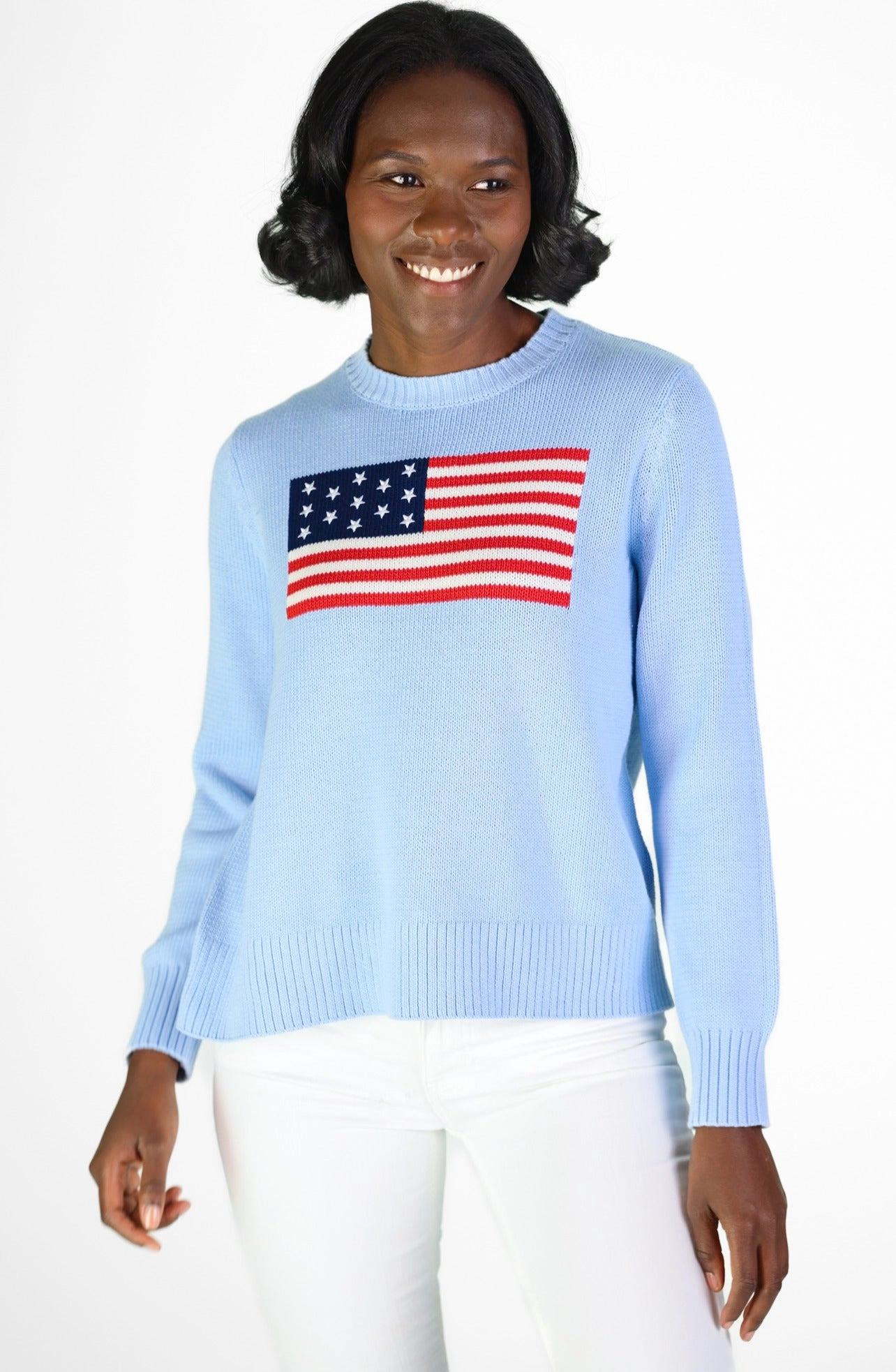 Duffield Lane Sport Crew Flag Sweater - Light Blue