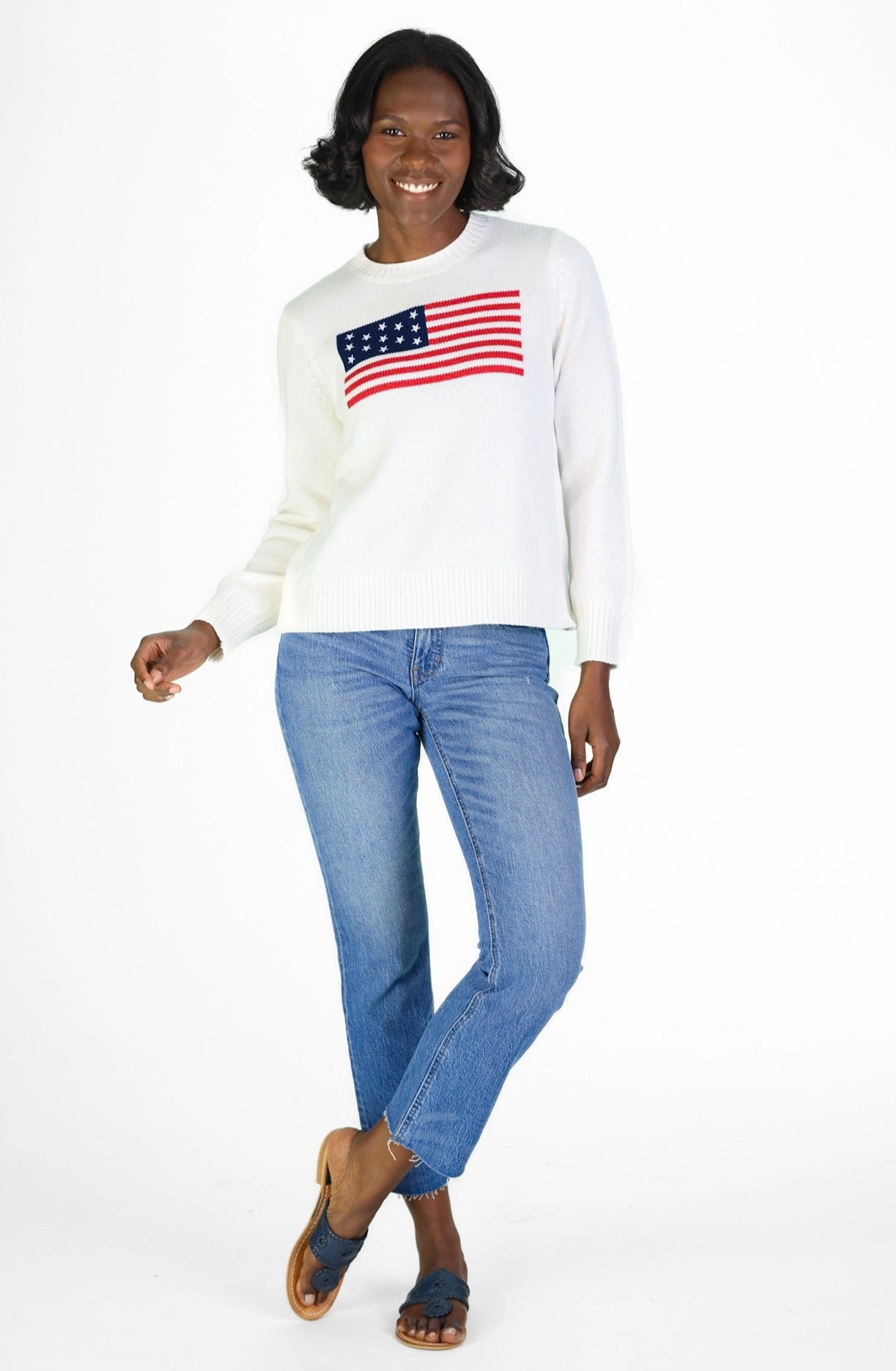 Duffield Lane Sport Crew Flag Sweater - White