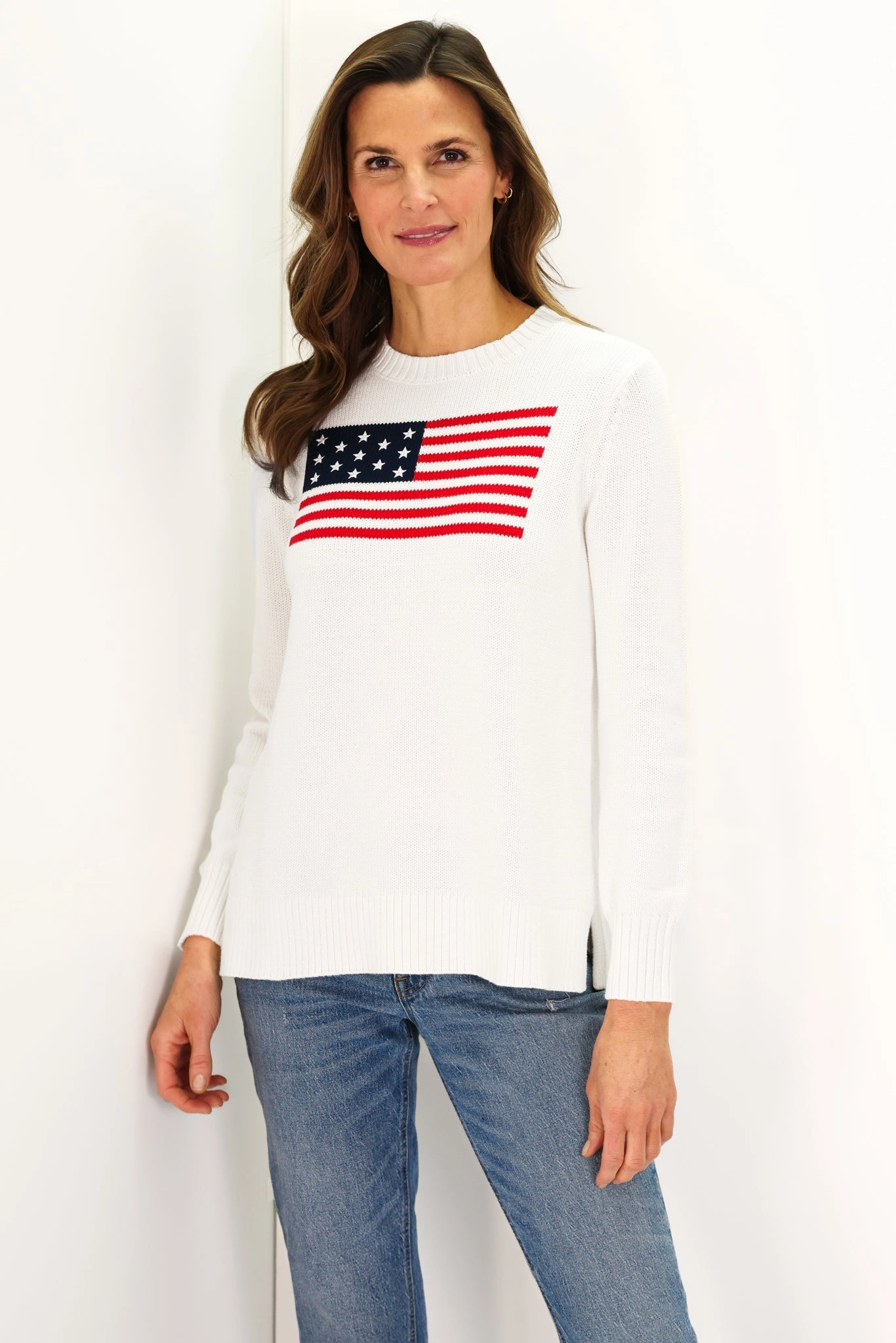 Duffield Lane Sport Crew Flag Sweater - White
