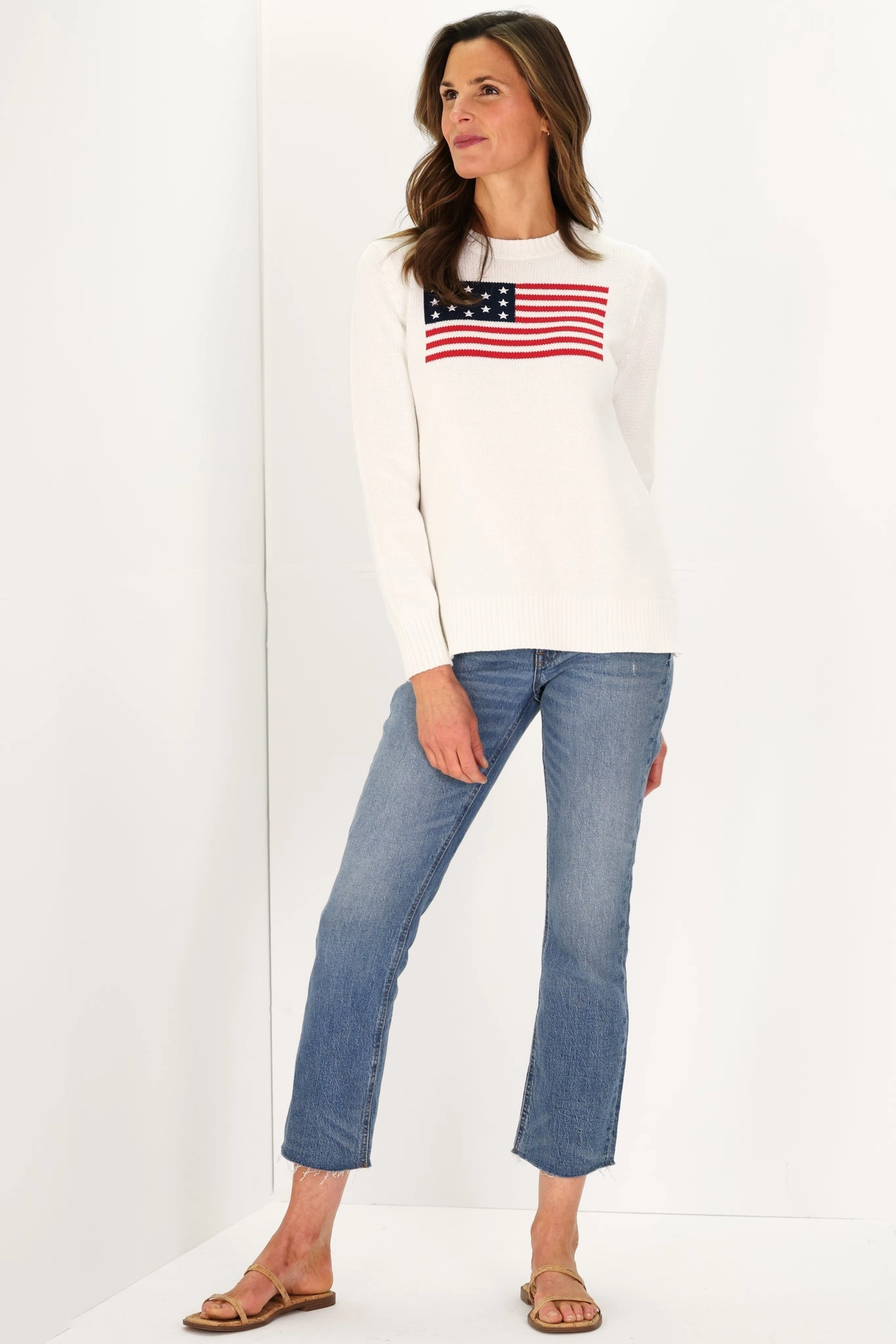 Duffield Lane Sport Crew Flag Sweater - White