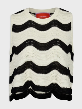Ecru and Black Chevron Cotton Sleeveless Top Knitwear Womens - women's knitwear cheap