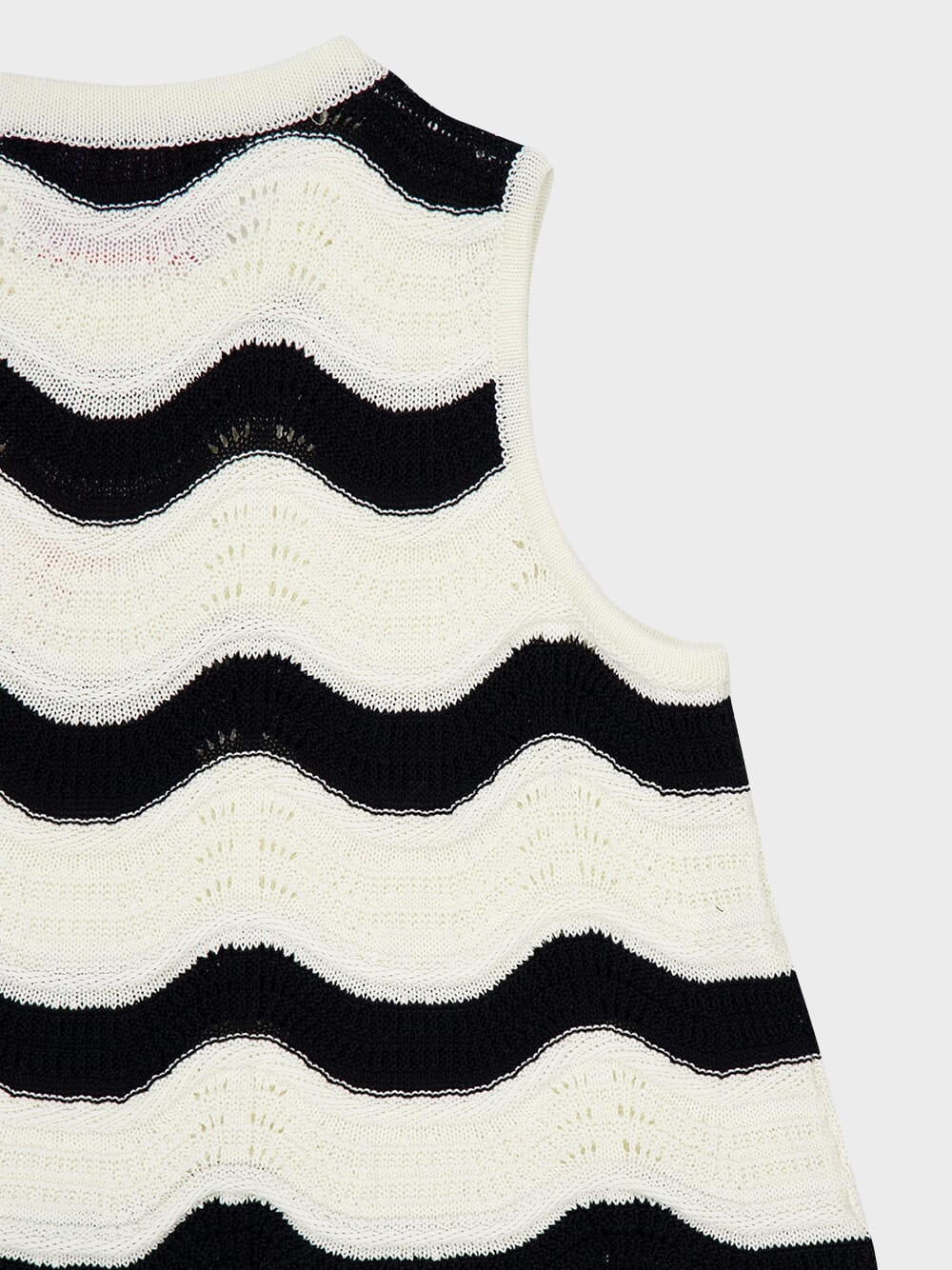 Ecru and Black Chevron Cotton Sleeveless Top