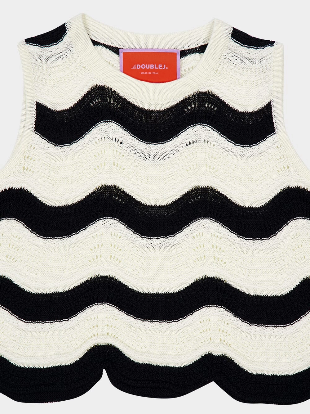 Ecru and Black Chevron Cotton Sleeveless Top