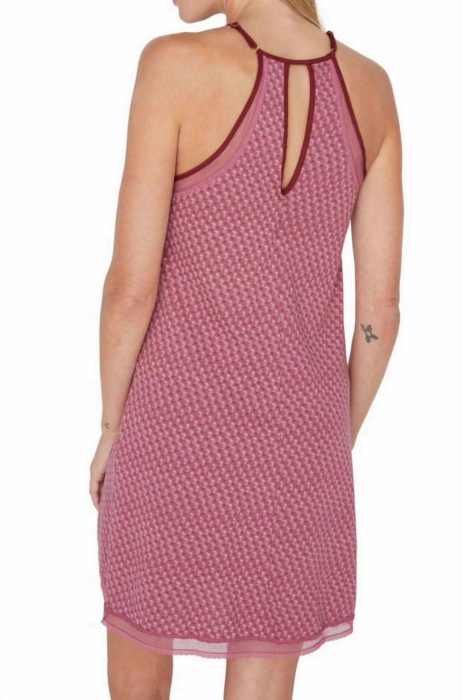 Elyse Split Racerback Spaghetti Strap Chemise In Rosewood Geometric Print