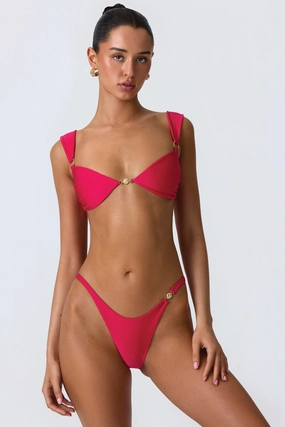 Embellished Bikini Top in Raspberry Pink Swim Womens - high-waisted bikinis