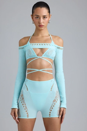 Embellished Cropped Shrug in Ice Blue Tops - basic tees cheap