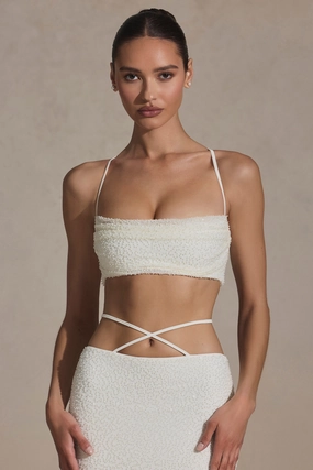 Embellished Cross Back Crop Top in White Tops - tops on sale