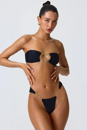 Embellished Cut-Out Bandeau Bikini Top in Black Swim Womens - high-waisted bikinis