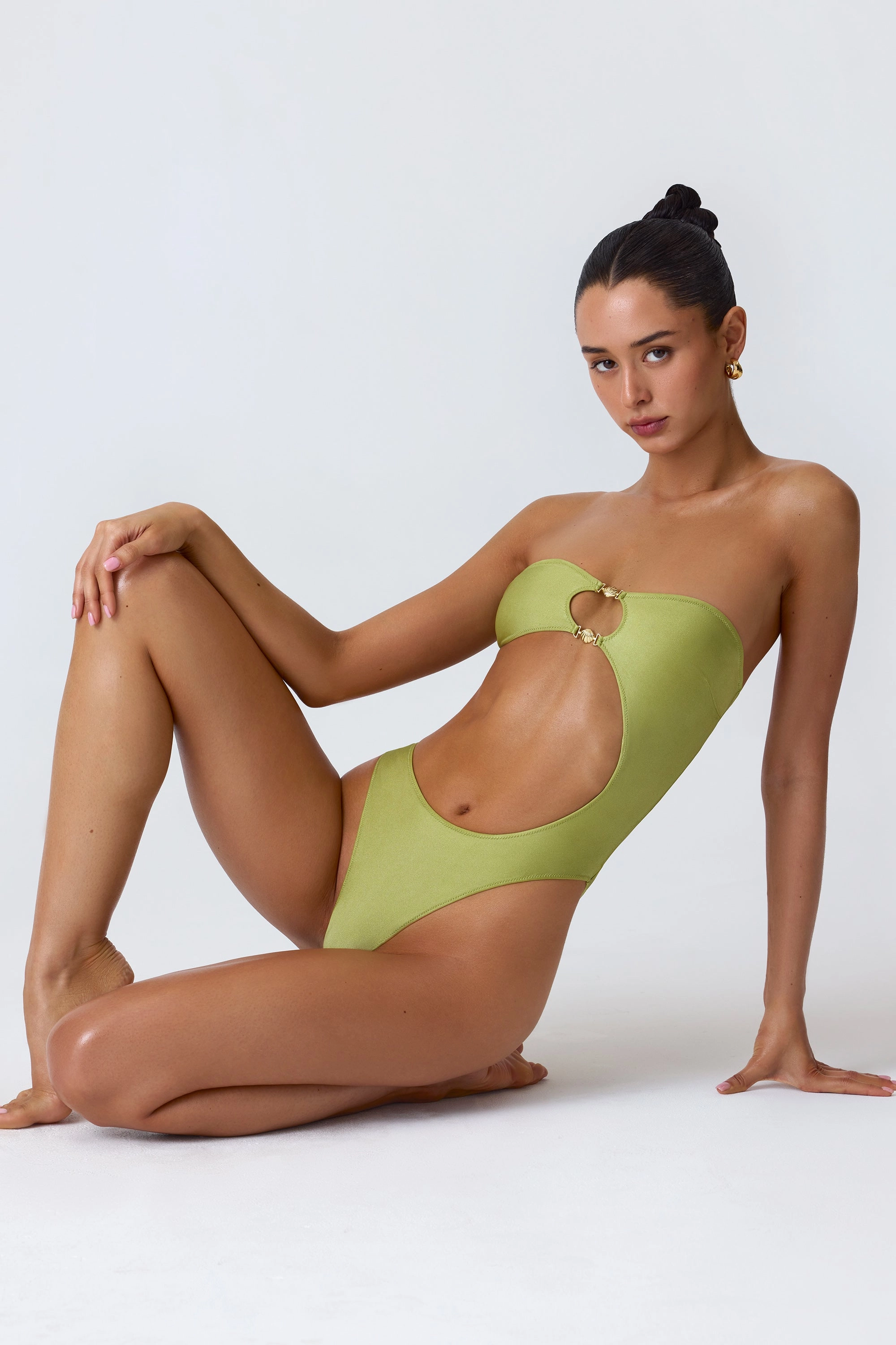 Embellished Cut-Out Bandeau Swimsuit in Pear Green Swim Womens - plus size swimwear