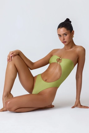 Embellished Cut-Out Bandeau Swimsuit in Pear Green Swim Womens - plus size swimwear