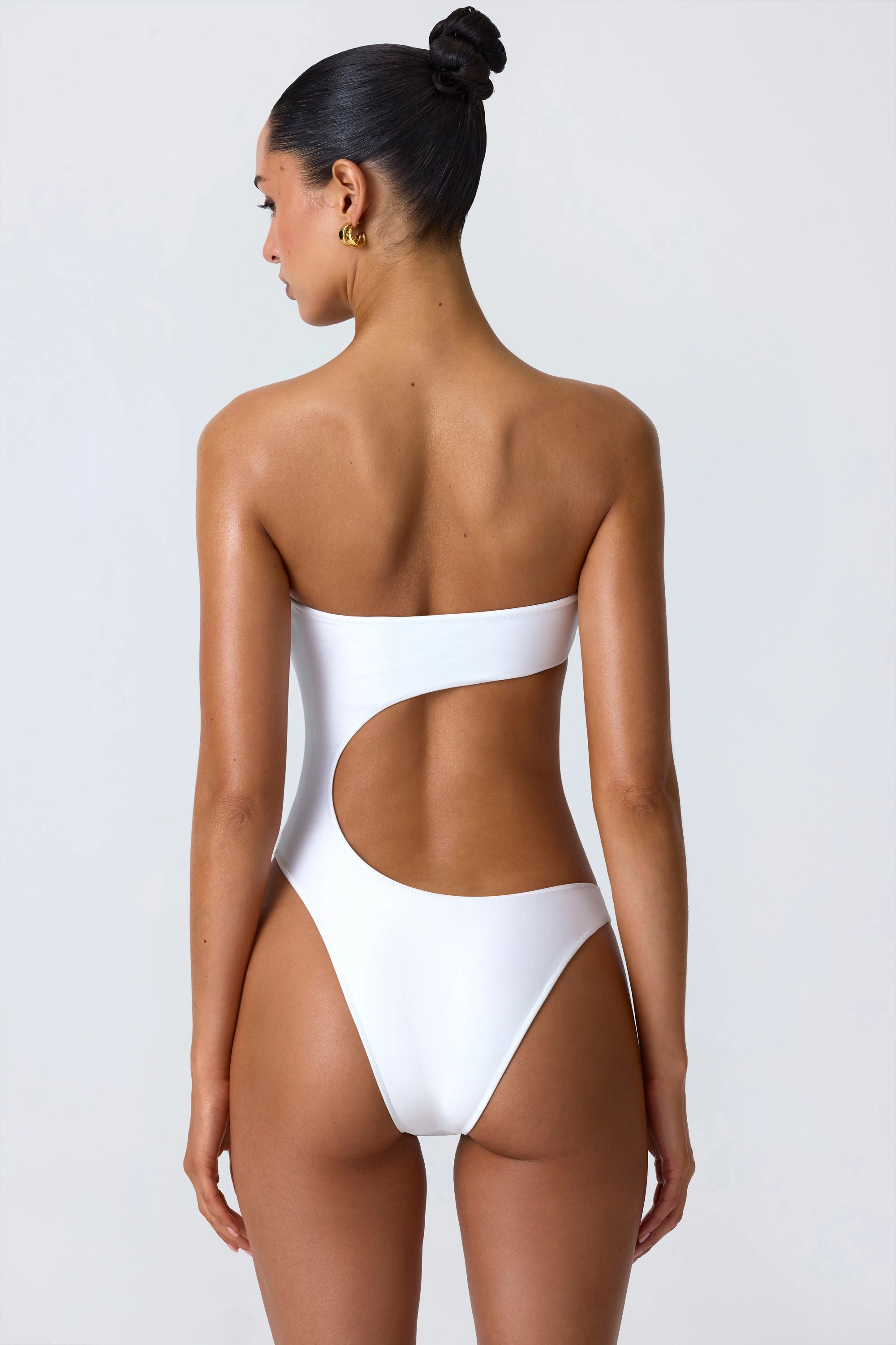 Embellished Cut-Out Bandeau Swimsuit in White