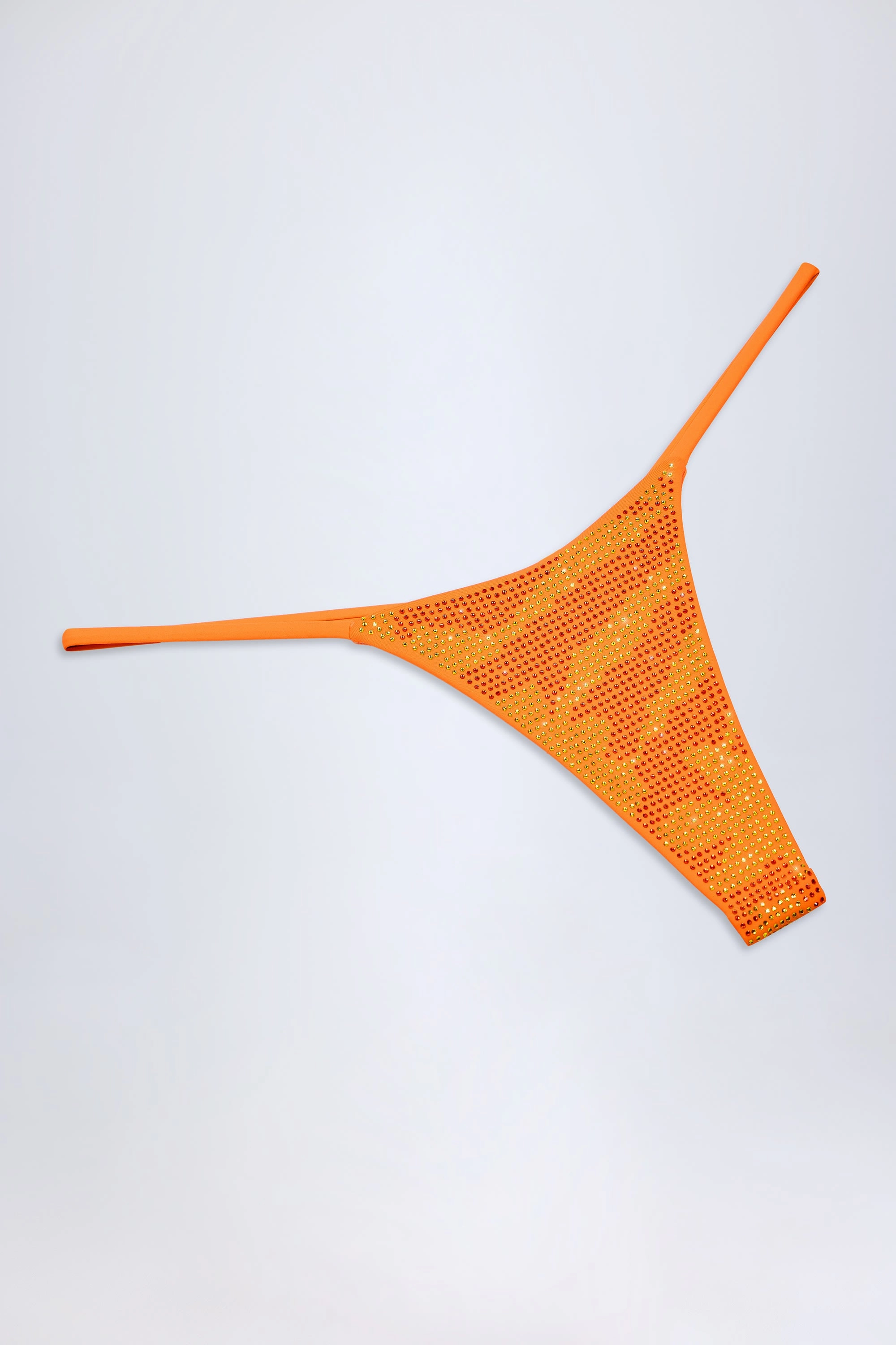 Embellished Thong Bikini Bottoms in Orange Tropical Hotfix