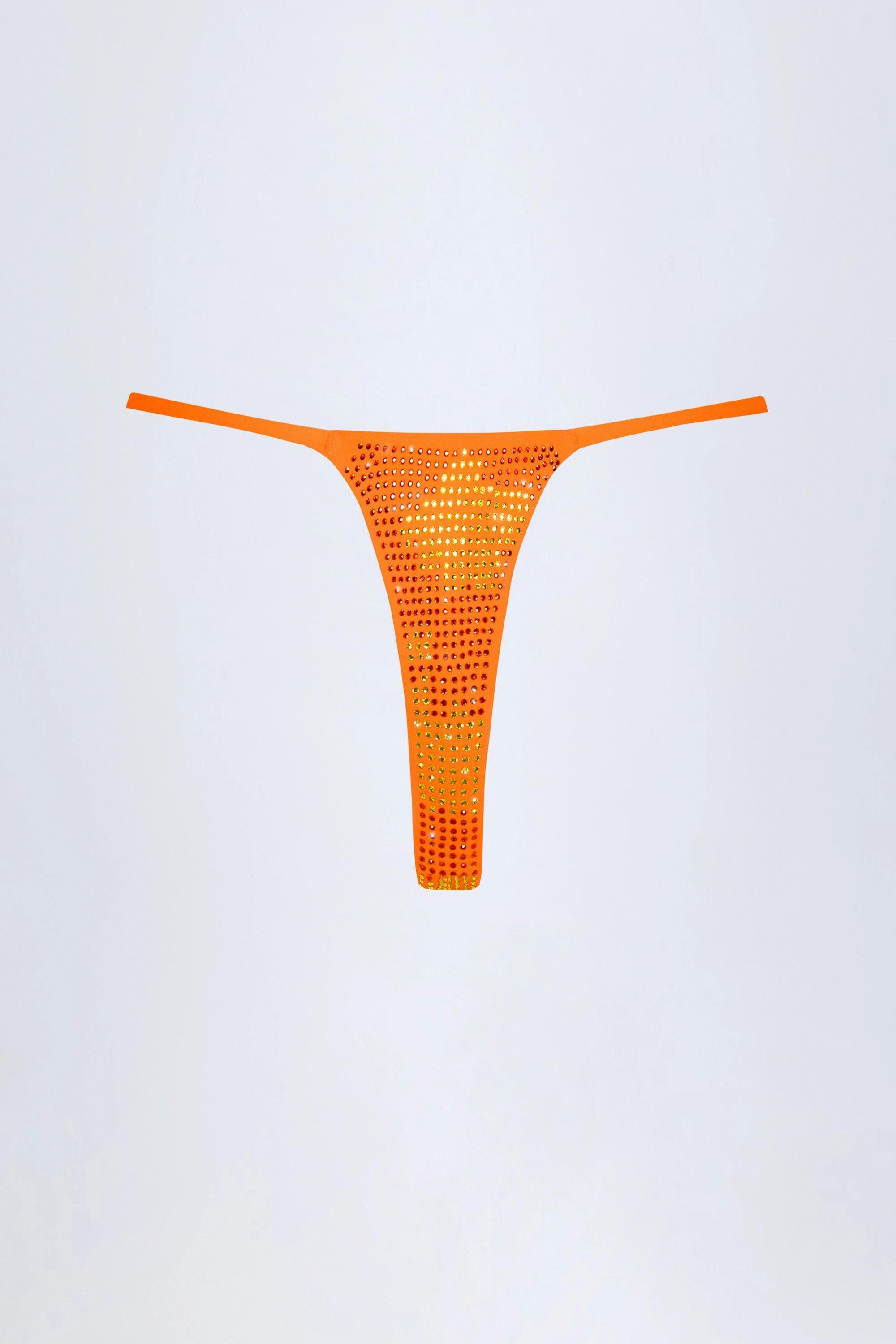 Embellished Thong Bikini Bottoms in Orange Tropical Hotfix