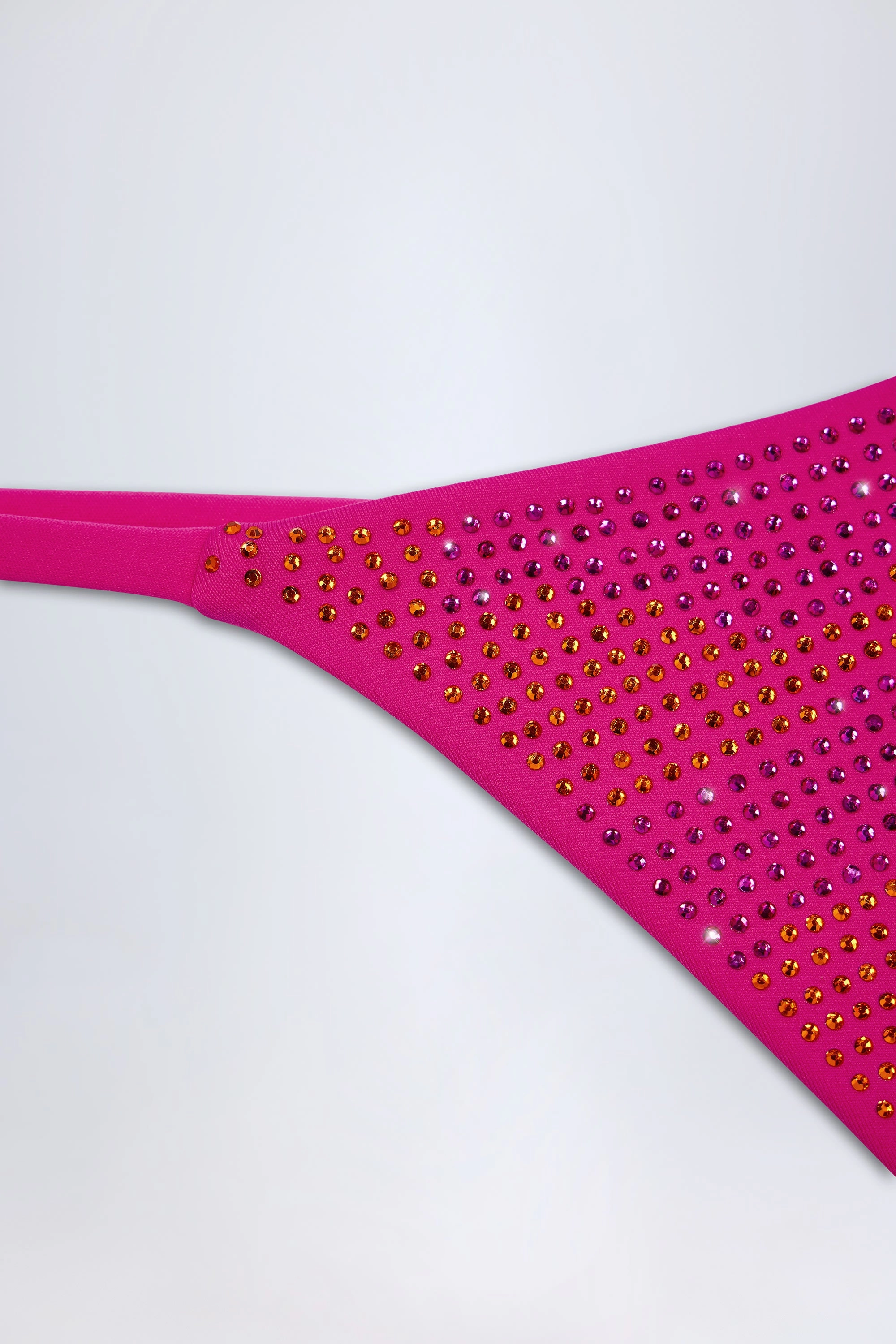 Embellished Thong Bikini Bottoms in Pink Tropical Hotfix