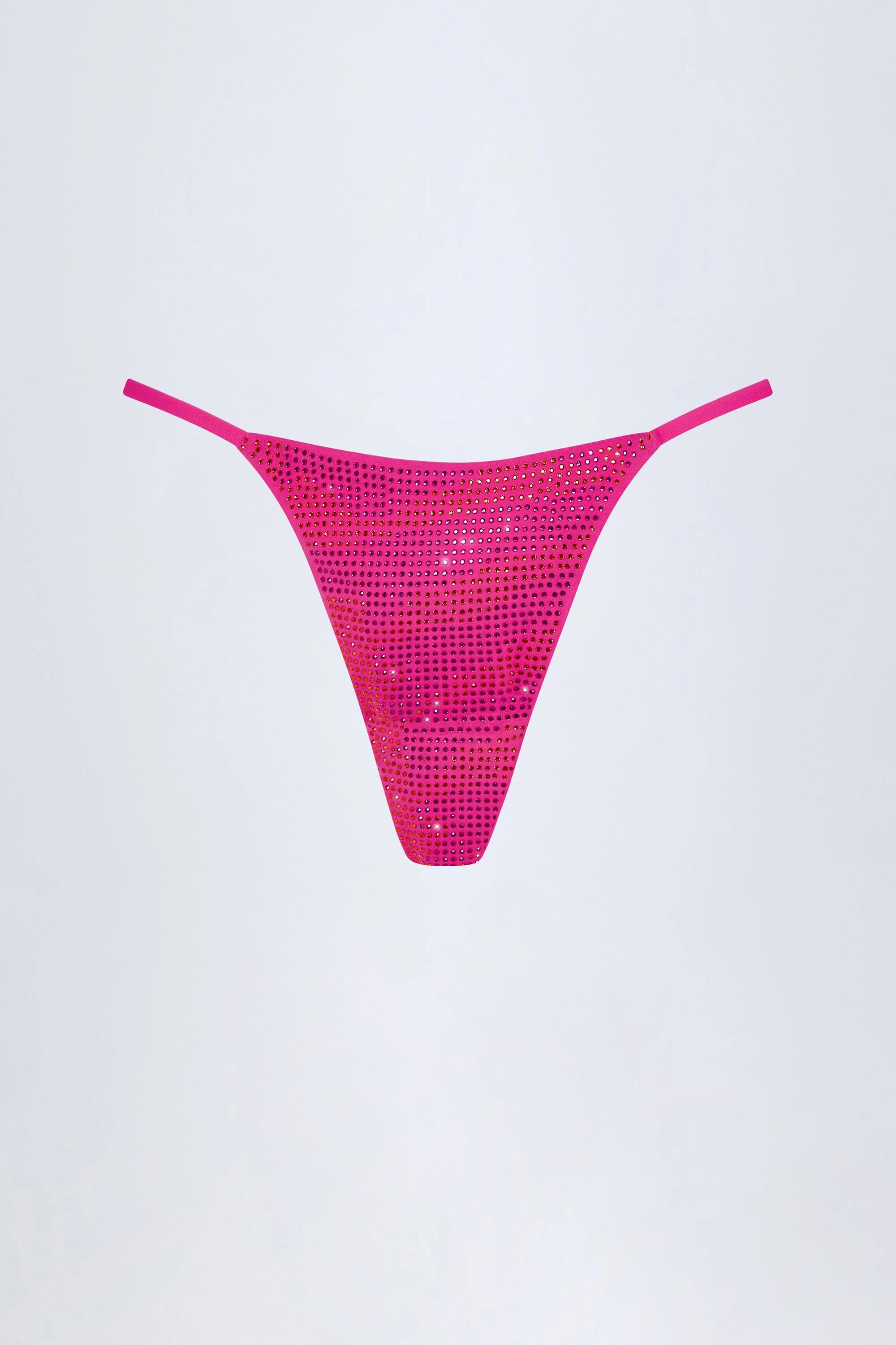 Embellished Thong Bikini Bottoms in Pink Tropical Hotfix