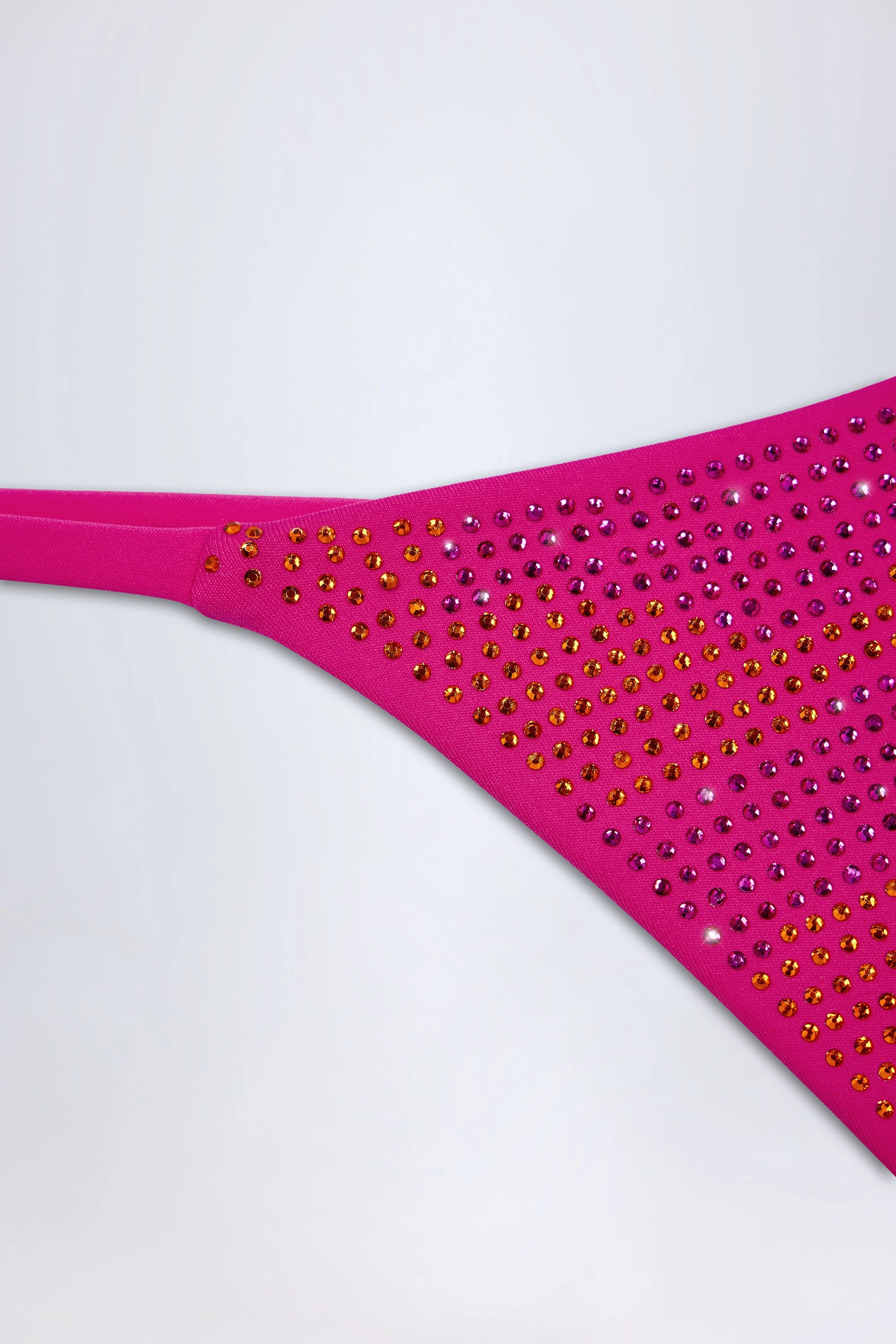 Embellished Thong Bikini Bottoms in Pink Tropical Hotfix