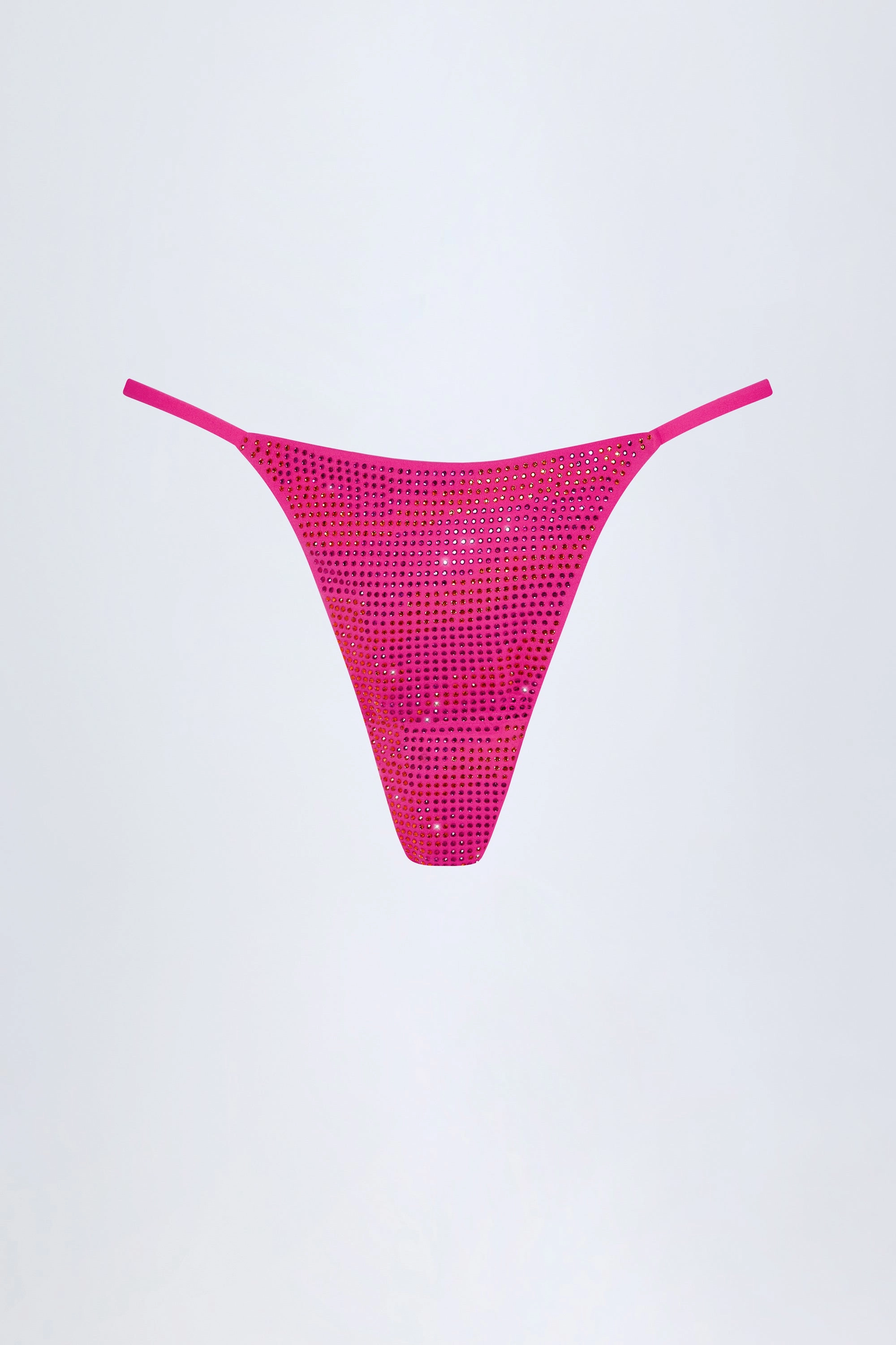 Embellished Thong Bikini Bottoms in Pink Tropical Hotfix