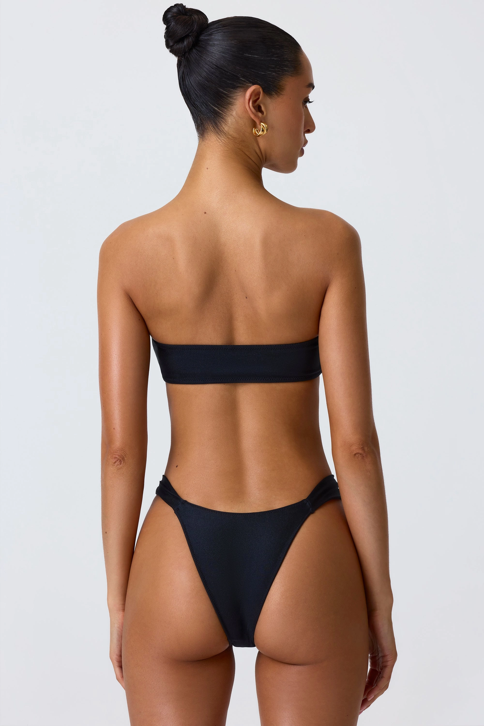 Embellished Wide Strap Cheeky Bikini Bottoms in Black
