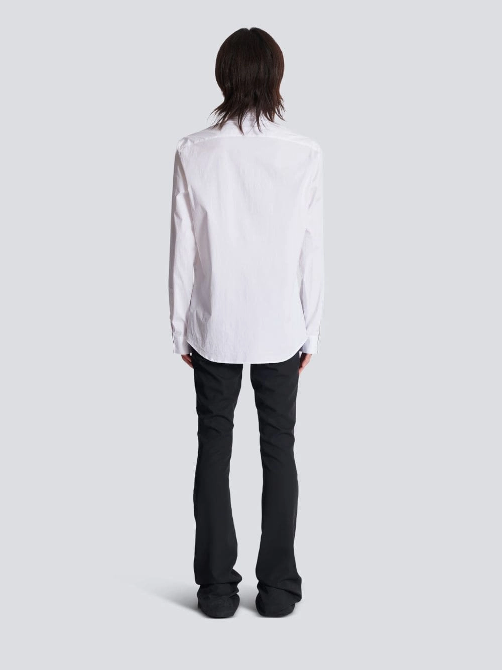 Embroidered Collar White Poplin Shirt