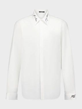 Embroidered Collar White Poplin Shirt Tops Mens - graphic tees sale