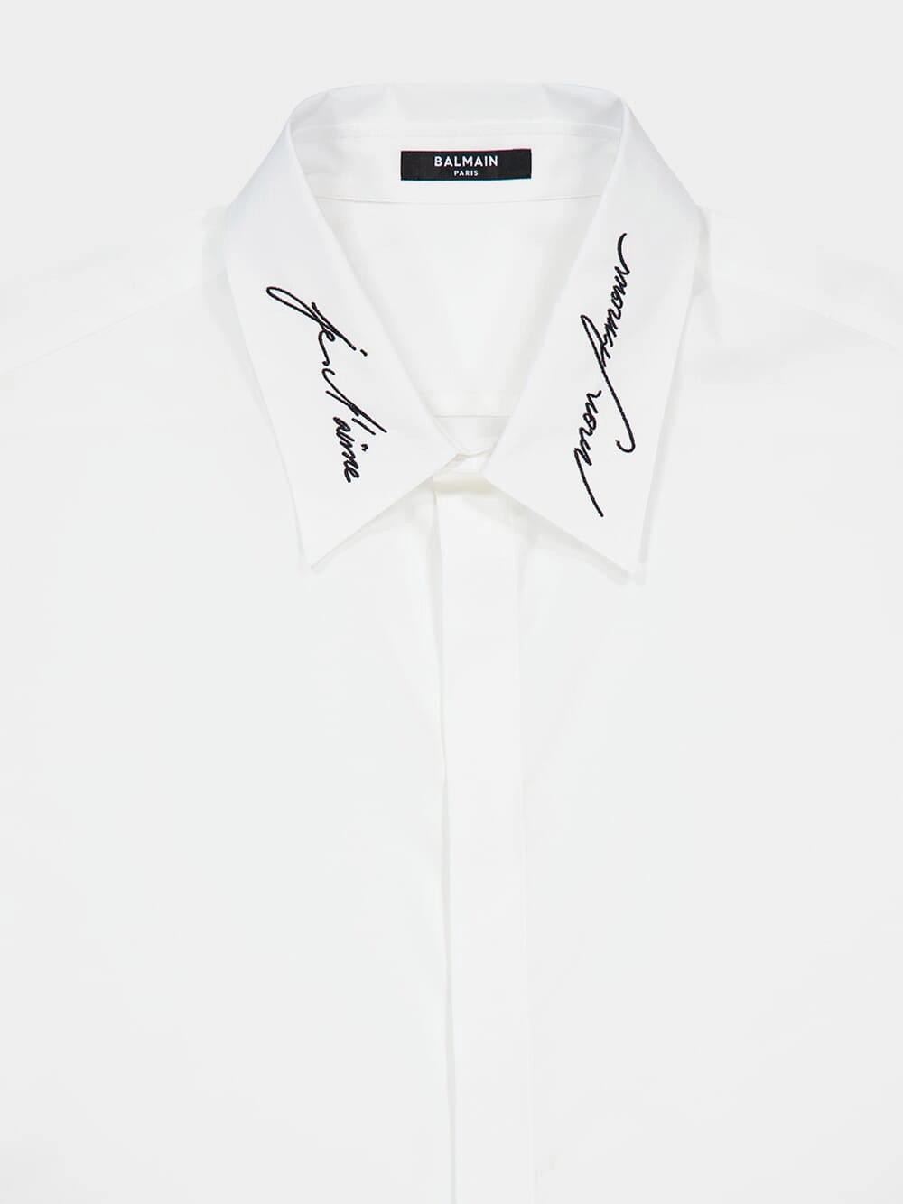 Embroidered Collar White Poplin Shirt