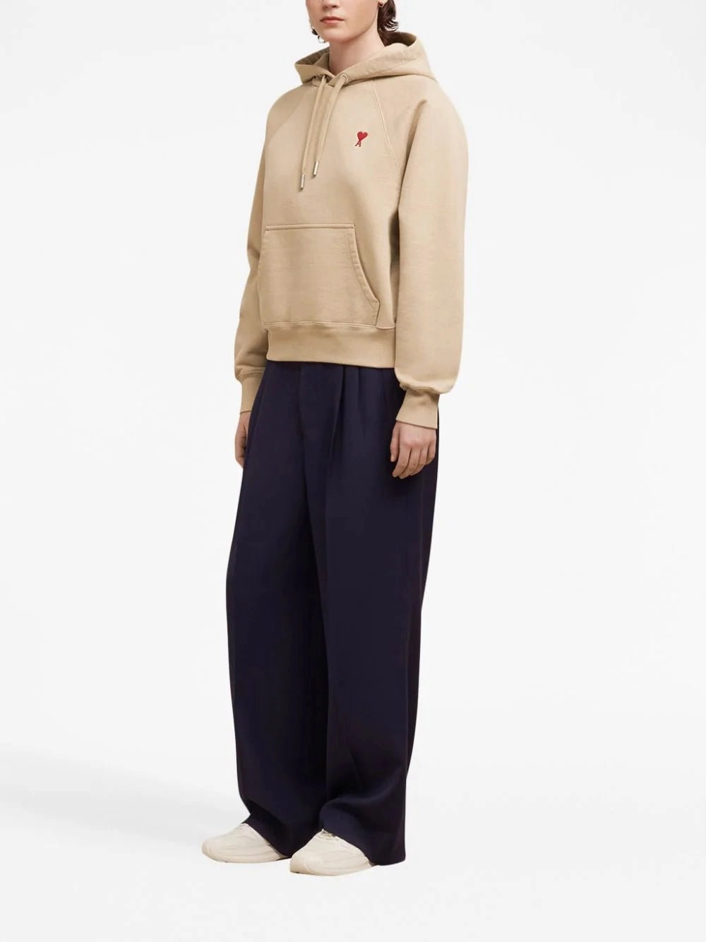 Embroidered Cotton Beige Hoodie