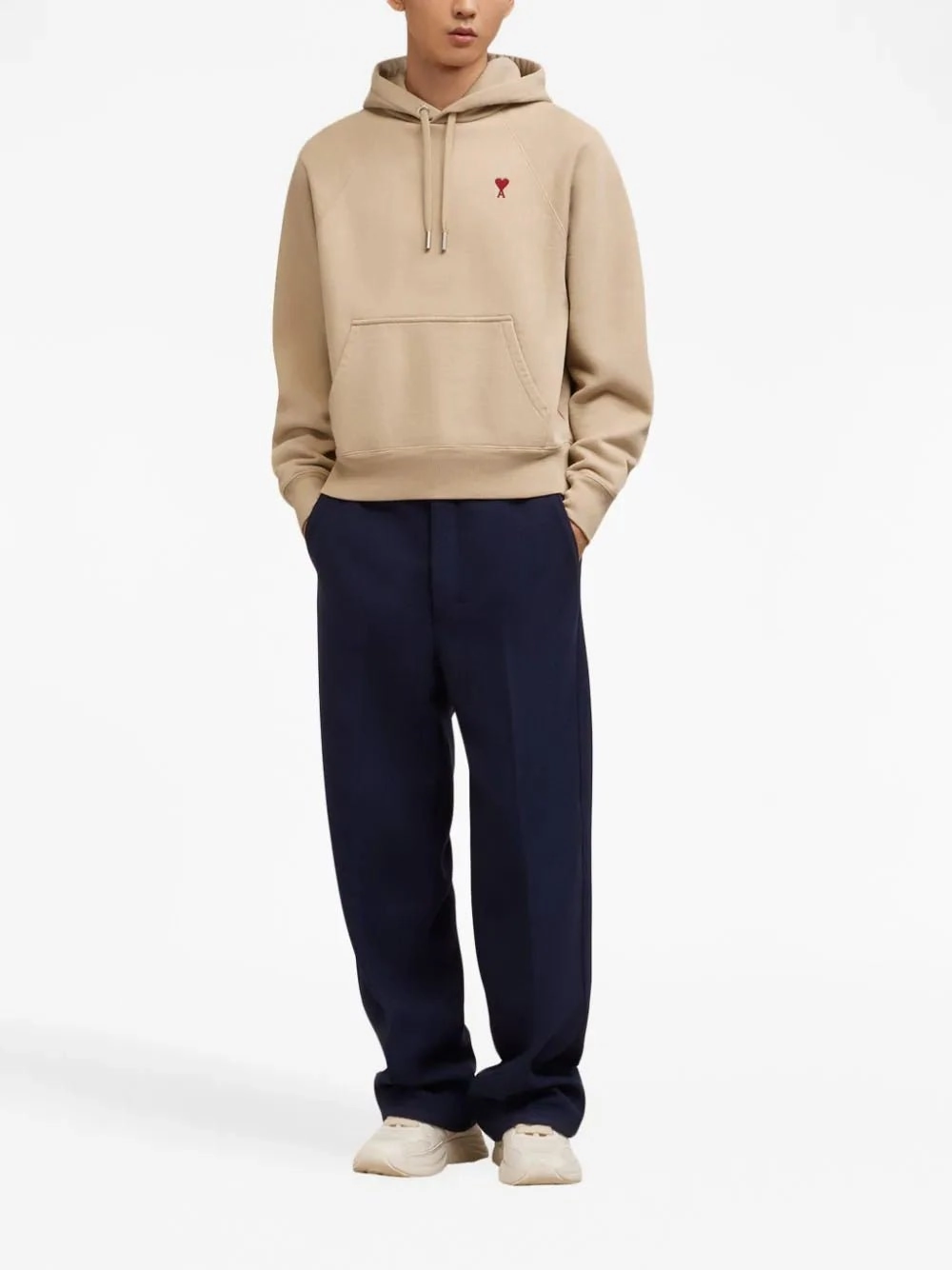 Embroidered Cotton Beige Hoodie